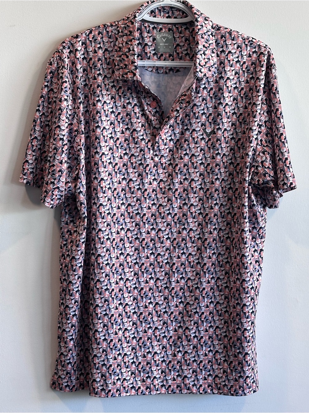 Callaway Pink and Navy Geometric Print Polo